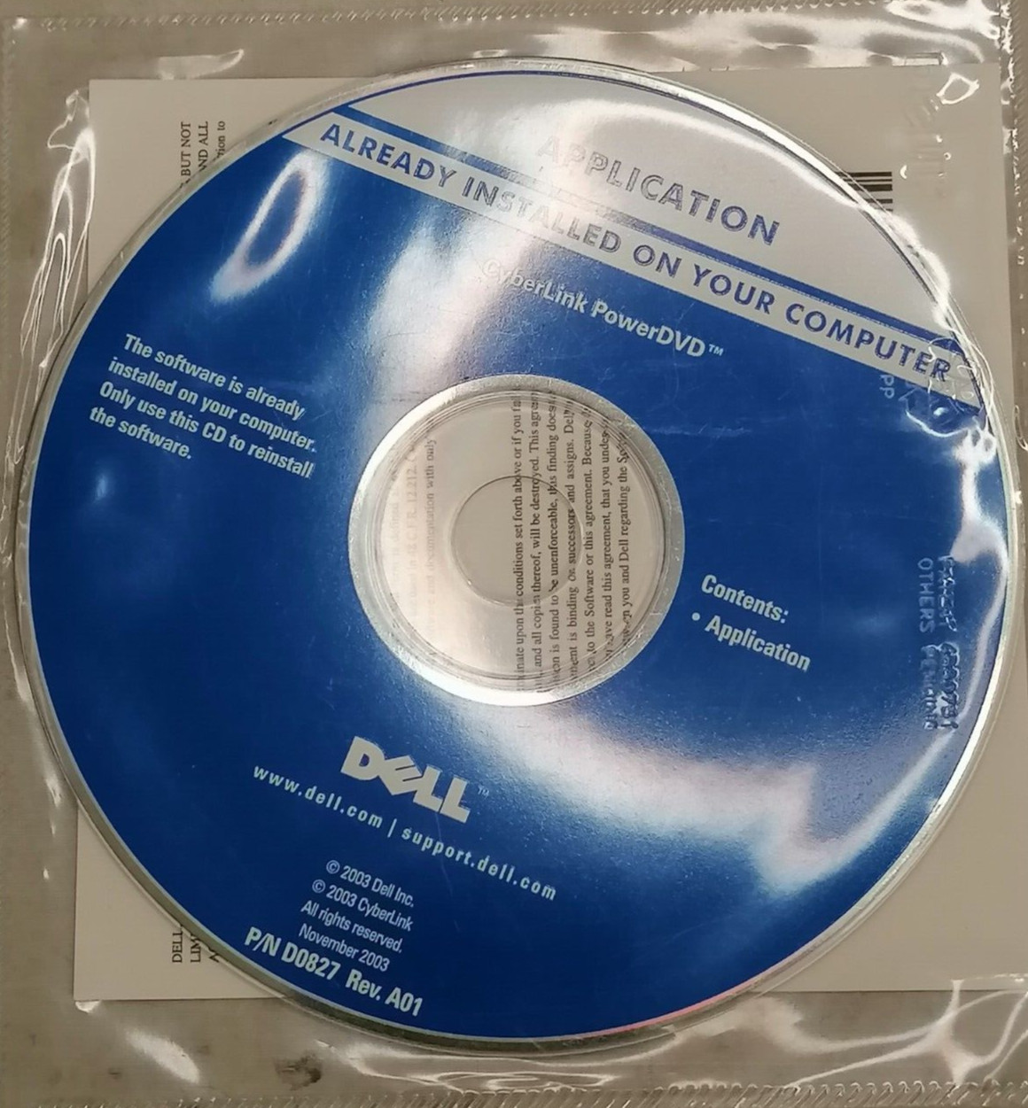 NIB Dell CyberLink PowerDVD Reinstallation Software P/N: D0827