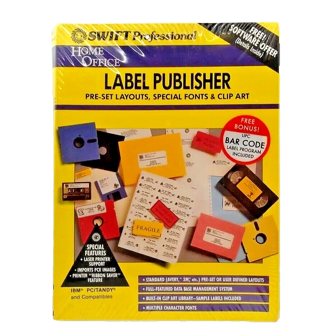 Swift Label Publisher Software 3.5 5.25 Disc Home Office PC Vintage NEW Sealed