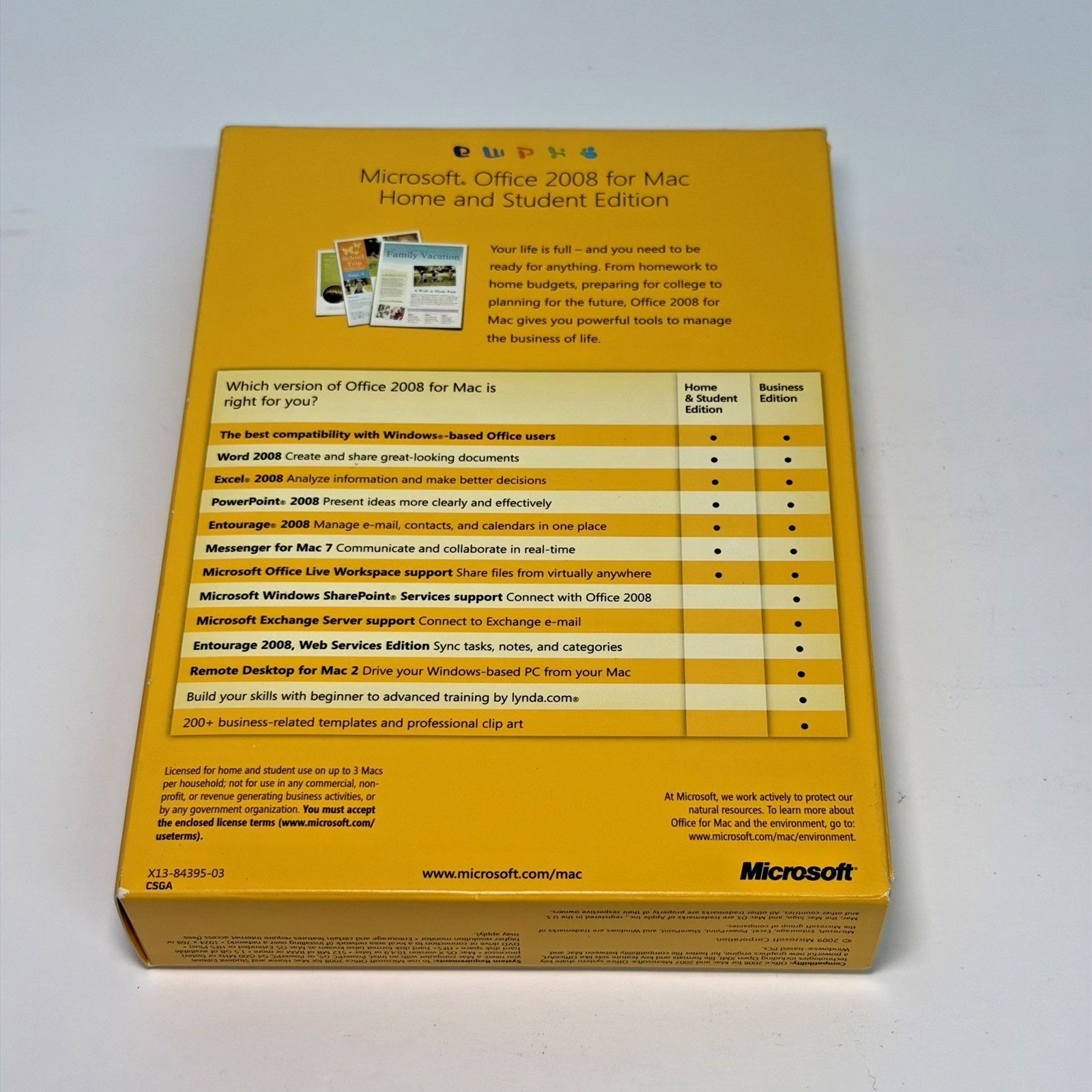 Microsoft Office Mac 2008 Home & Student Edition Disc w/ Manual Used Untested