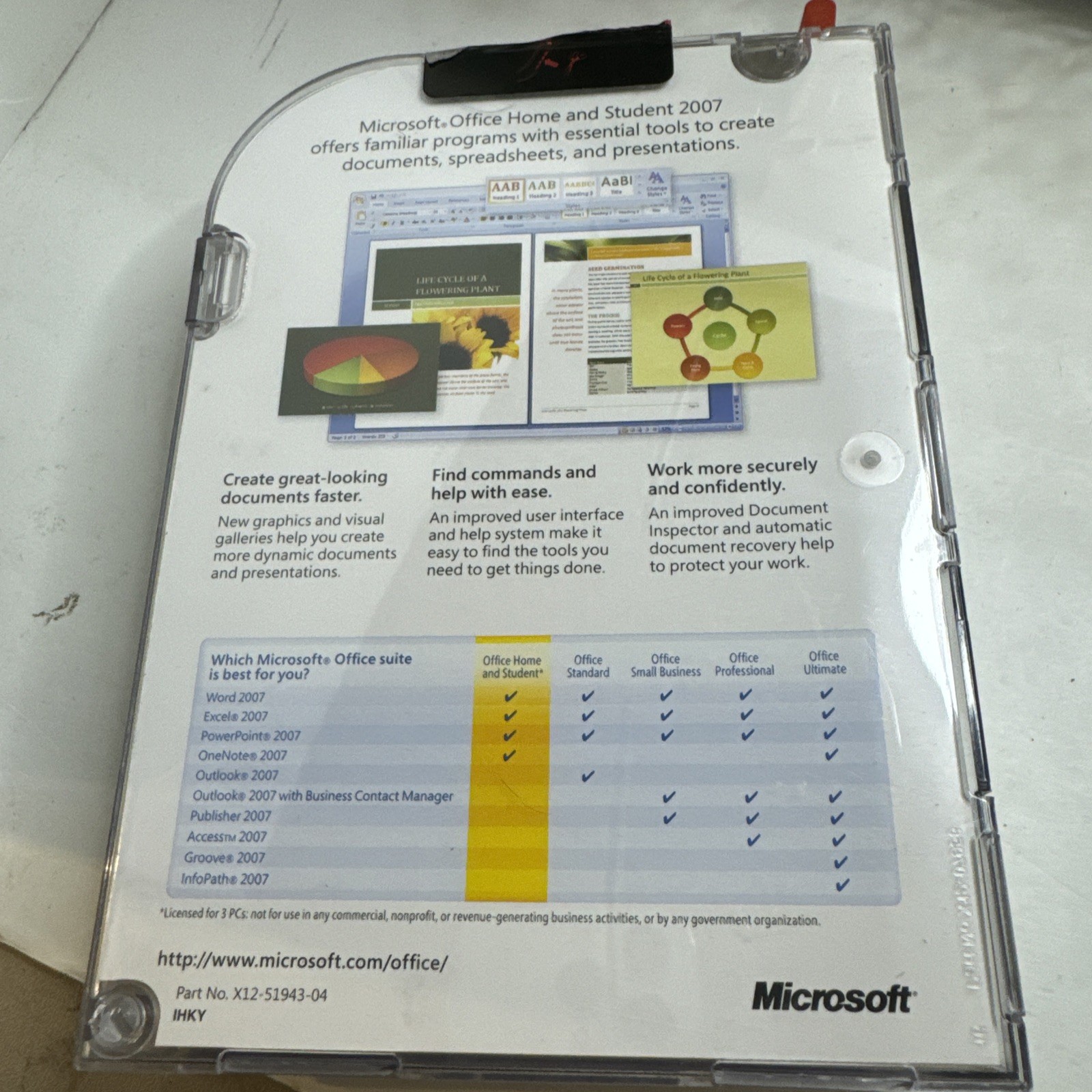 Microsoft MS Office 2007 Home and Student for 3 PCs WIth Key