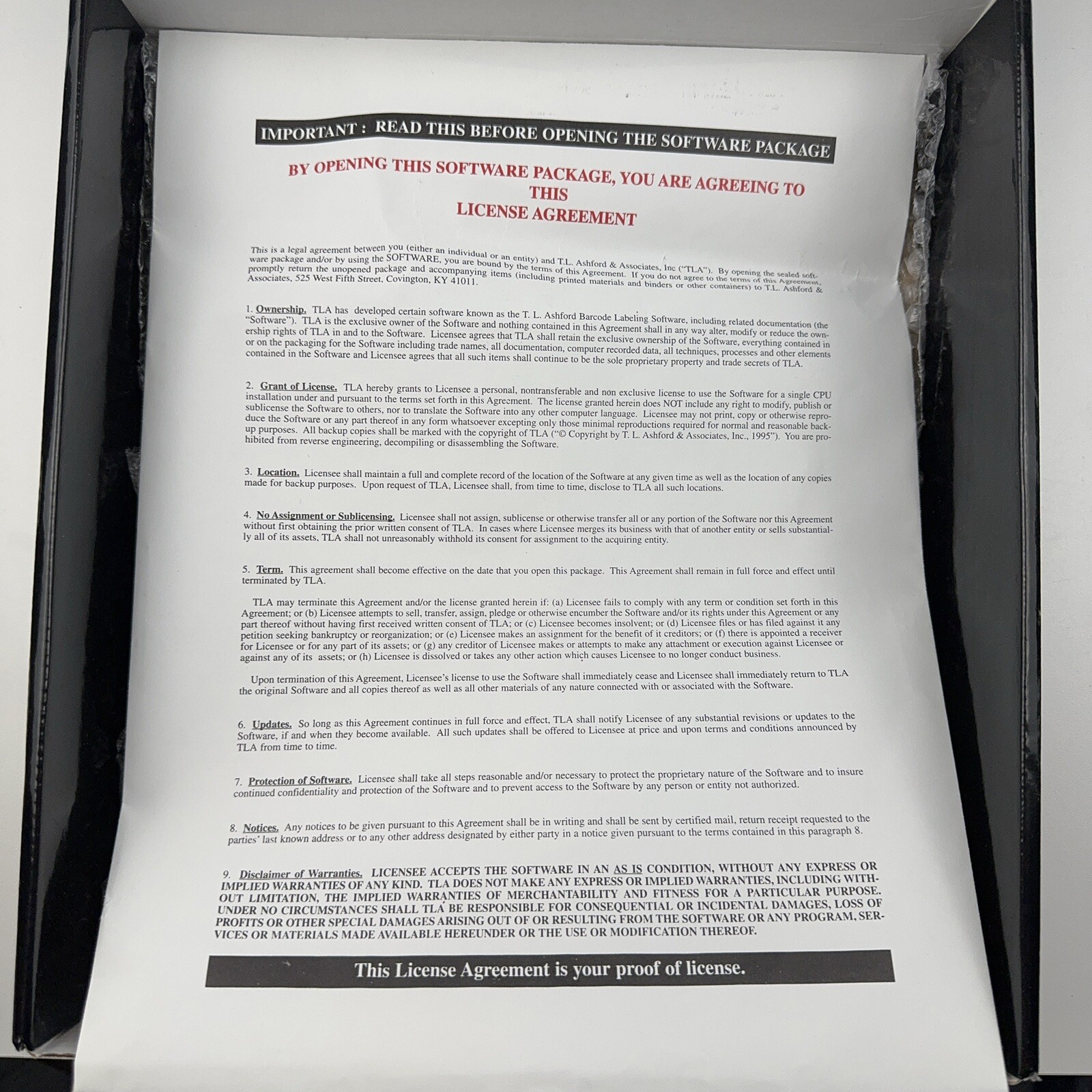 T. L. Ashford Barcode Labeling Software (No Key) and Manuals v. 2.8 Please Read