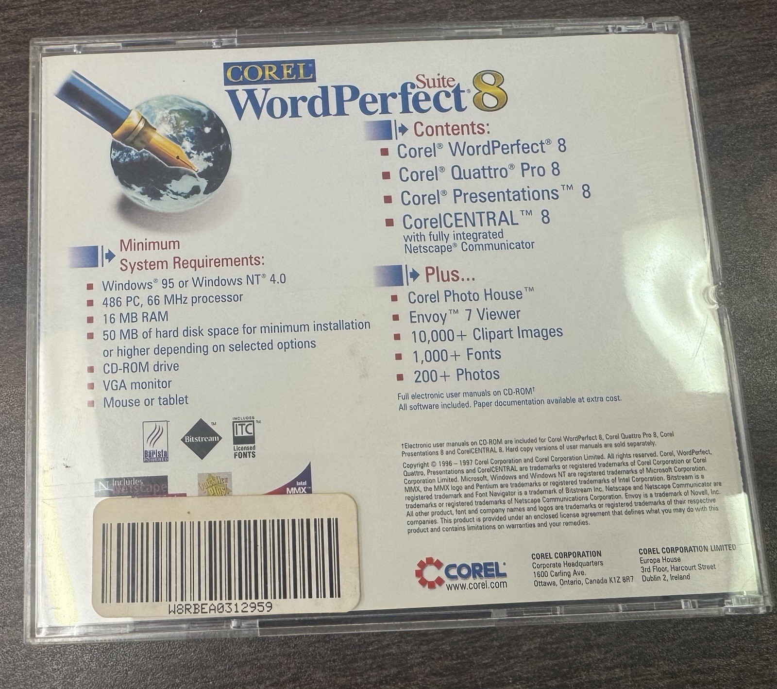 Corel Word Perfect Suite 8 Software CD Windows 1997