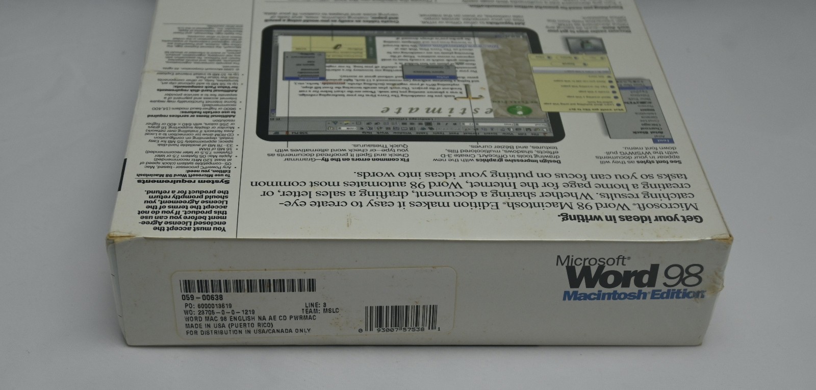 Vintage Microsoft Word 98 Macintosh Edition PC NEW SEALED Big Box Rare Mac