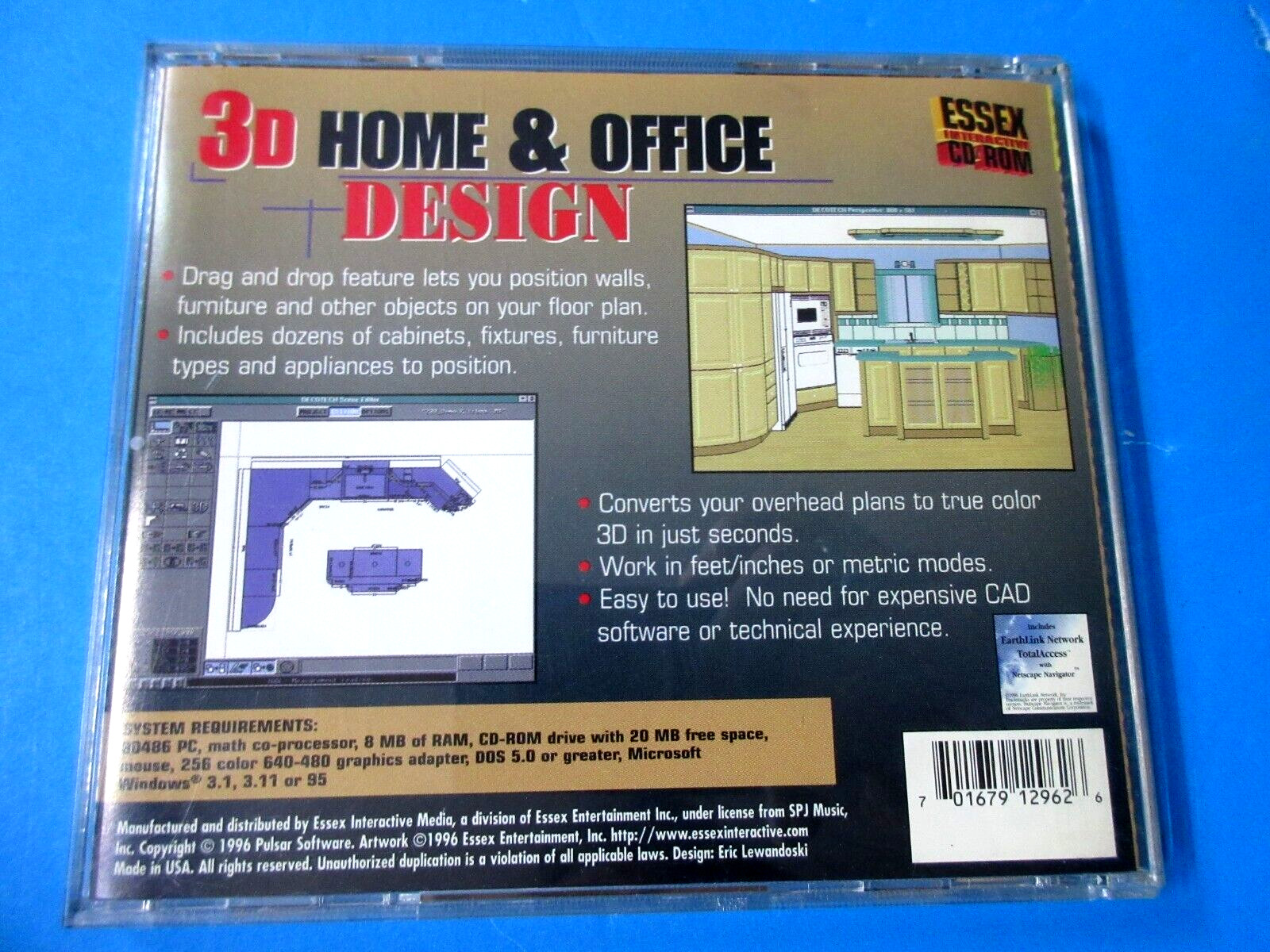 Lot of 3: SoftKey Design Ctr 3D 1995 + 3D Home & Office Design Software+Home De