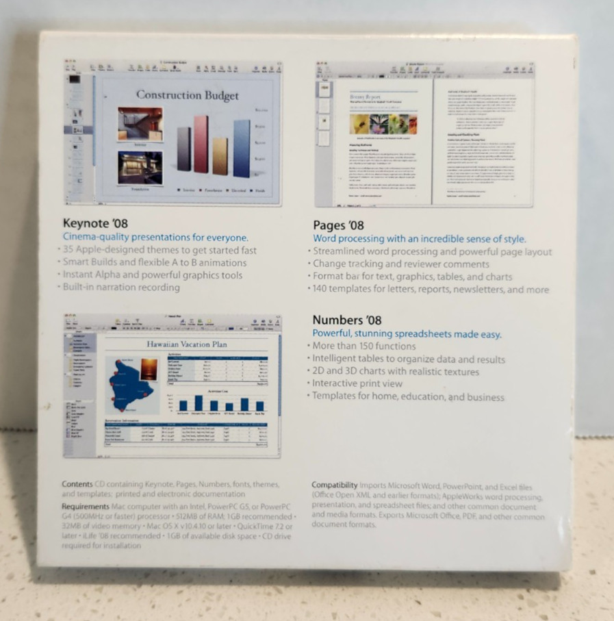 Apple Mac iWork ’08 – Includes Keynote, Pages, Numbers – MB625Z/A w/ Product key