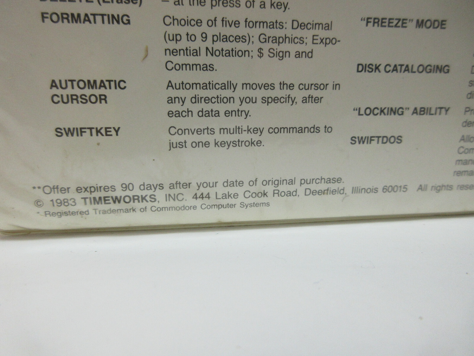 vintage 1983 Timeworks swift Calc 128 software Commodore 128 manual and box