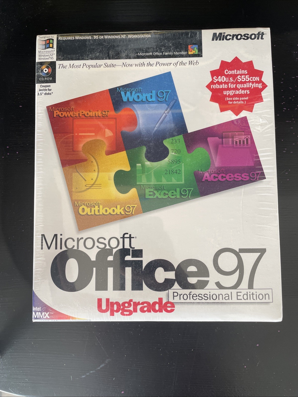 NEW Vintage Microsoft Office 97 Pro Edition Upgrade SEALED Collectable Big Box