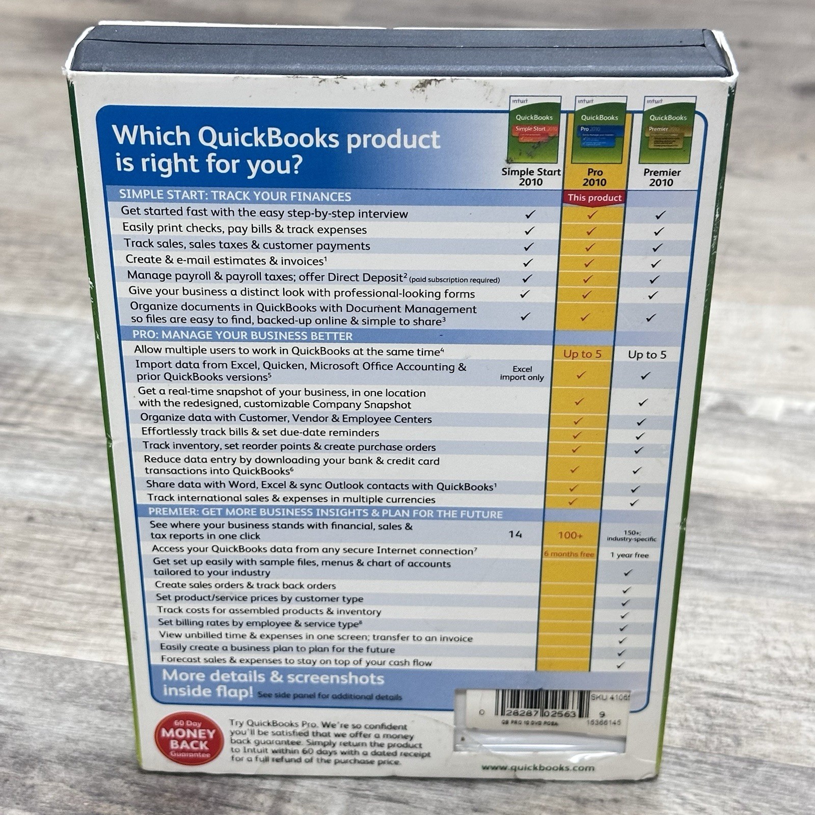 Intuit QuickBooks Pro 2010 Complete In Box CIB Windows Disc Manual