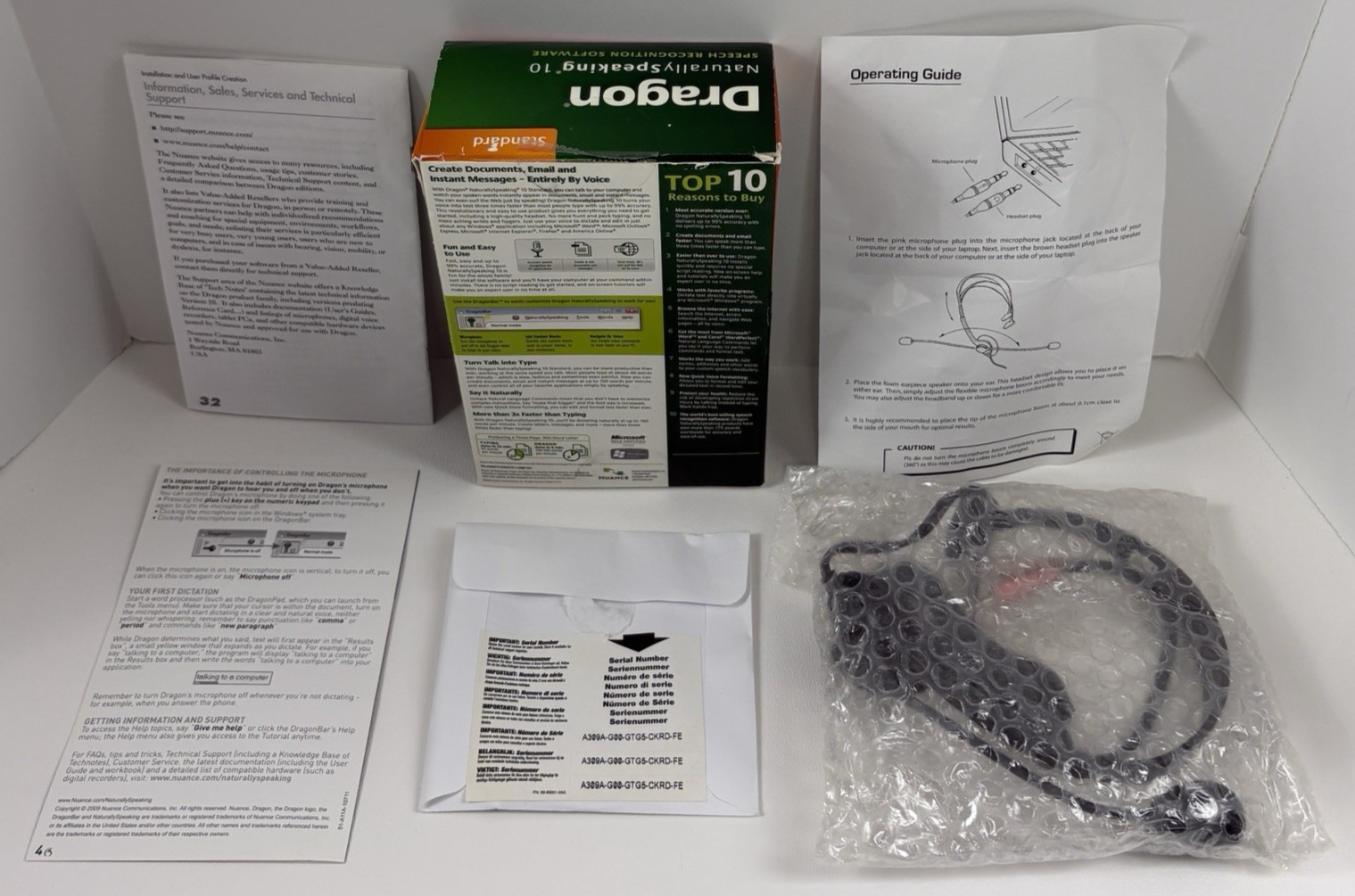 Nuance Dragon NaturallySpeaking 10 Speech Recognition Software Microphone DVD