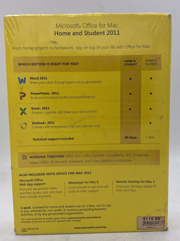 MICROSOFT GZA-00136 OFFICE MAC 2011 WPX HOME & STUDENT 1 USER 1 MAC NEW