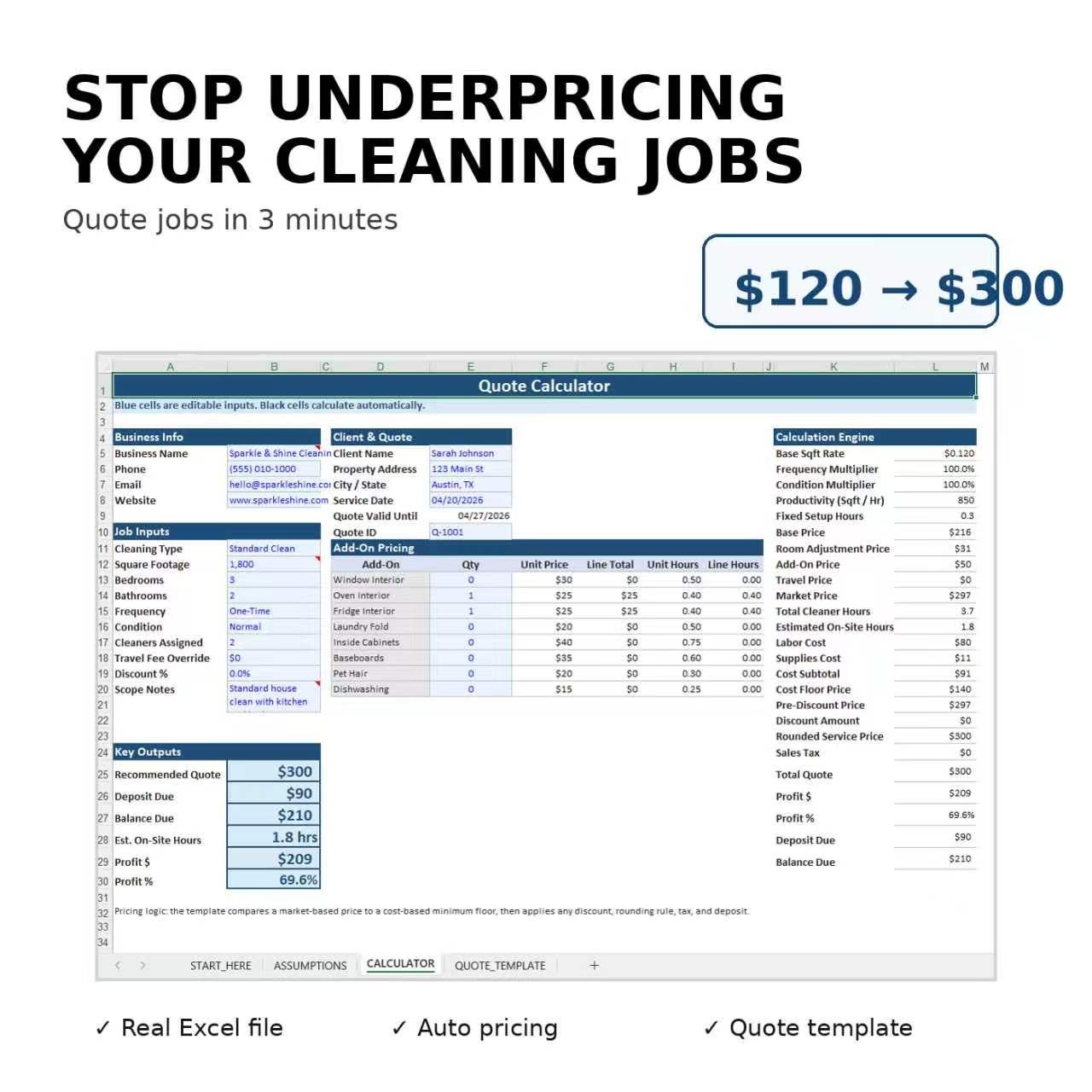Cleaning Business Quote System | Pricing Invoice Profit Calculator