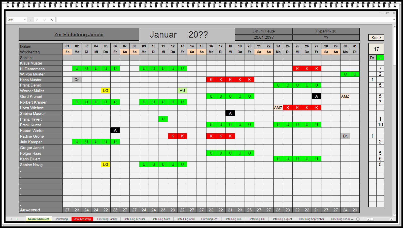 Personnel plan schedul occupancy plan machine occupancy holiday plan 2026 2027