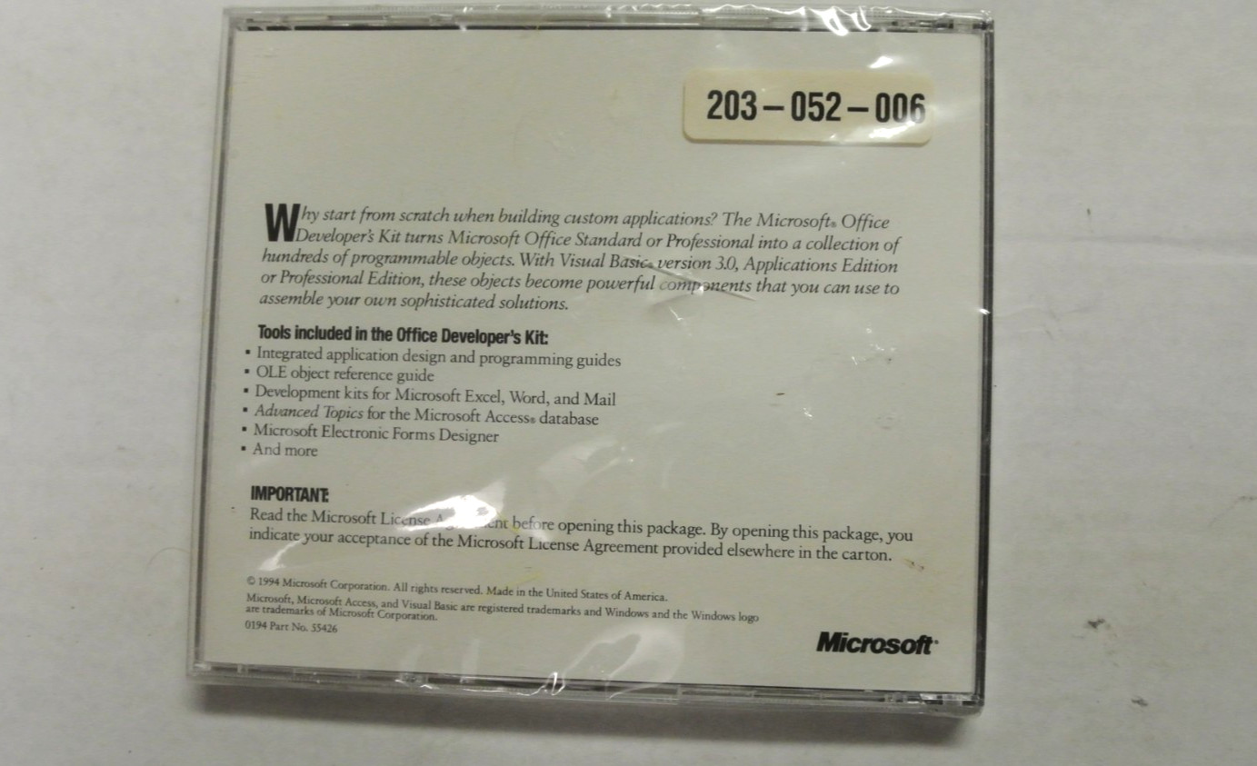 Microsoft Office Developer’s Kit CD-ROM 1994 NEW/SEALED