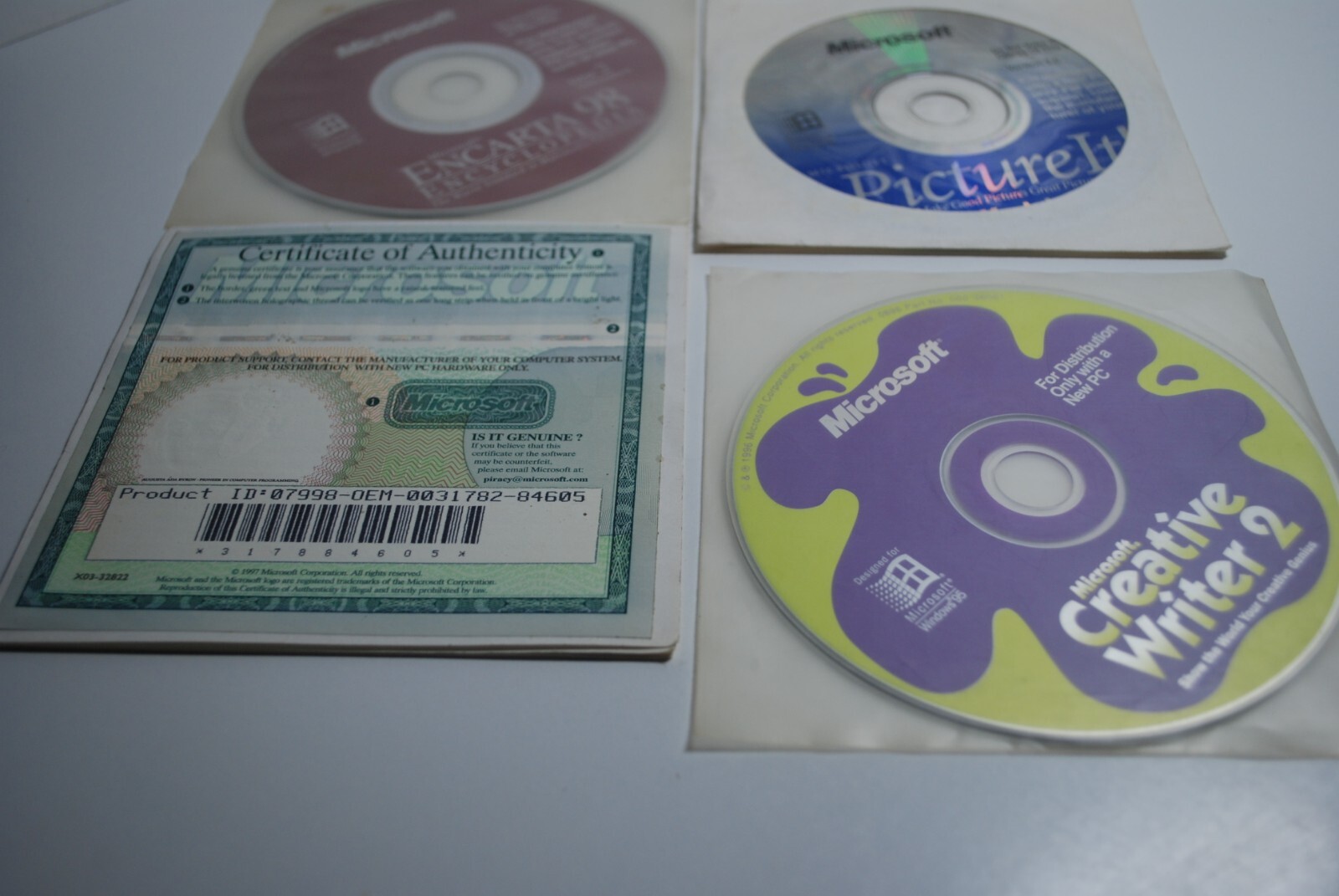 Vintage Microsoft Software Lot Windows 95 With Certificate Tested Works, Encarta