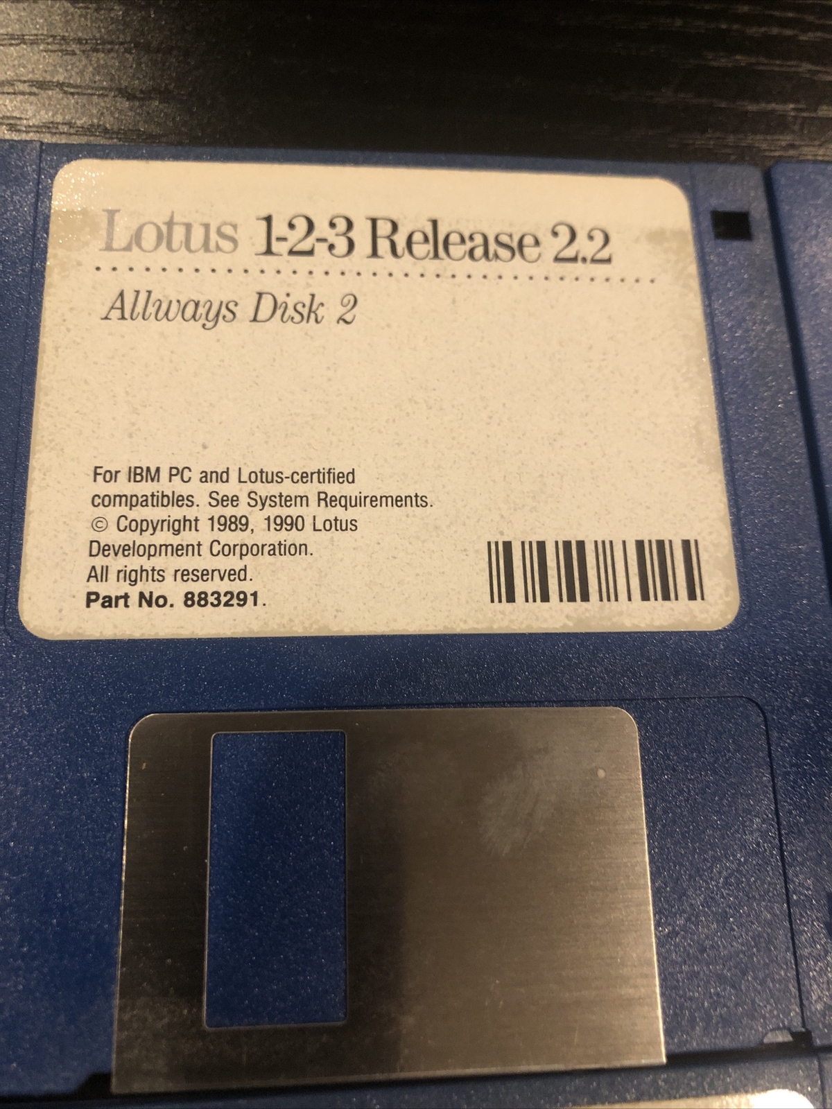 LOTUS 1-2-3 Release 2.2 copyright 1989. For IBM PC & Lotus-certified Compatibles