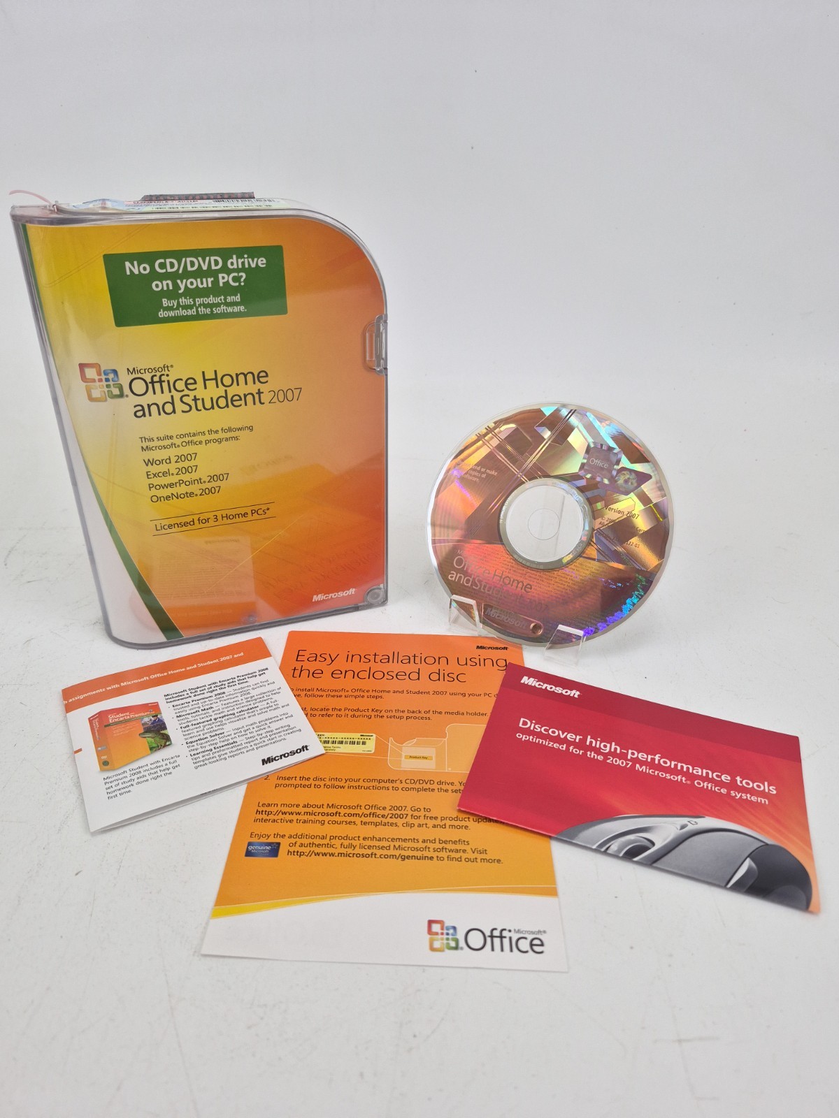 Microsoft MS Office Home and Student 2007 Word Excel PowerPoint w/ Key & Disc