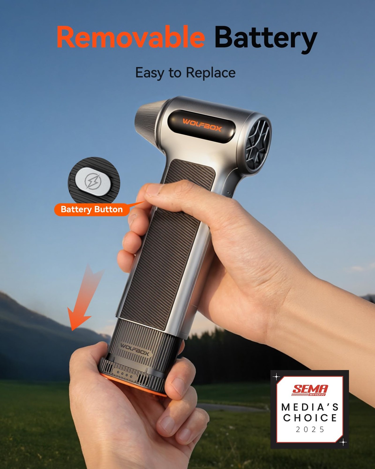 Wolfbox Mf200 Electric Air Duster Removable Battery 4 Nozzles Cordless 3-Speed