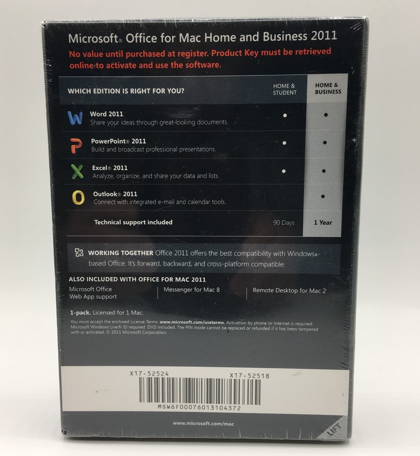 Microsoft Office For Mac Home And Business 2011 – 1 User/1 Install (W6F-00076)