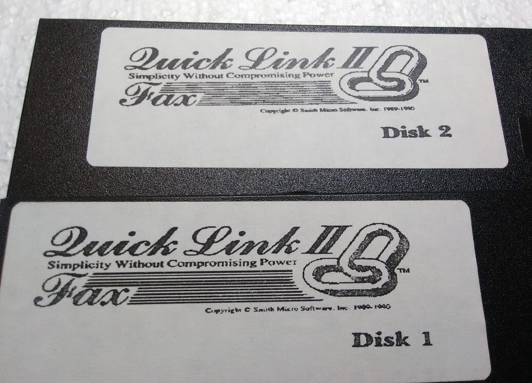 Quick Link II 2 Fax IBM DOS Two 5.25″ Floppy Disks 1992 Retro PC software