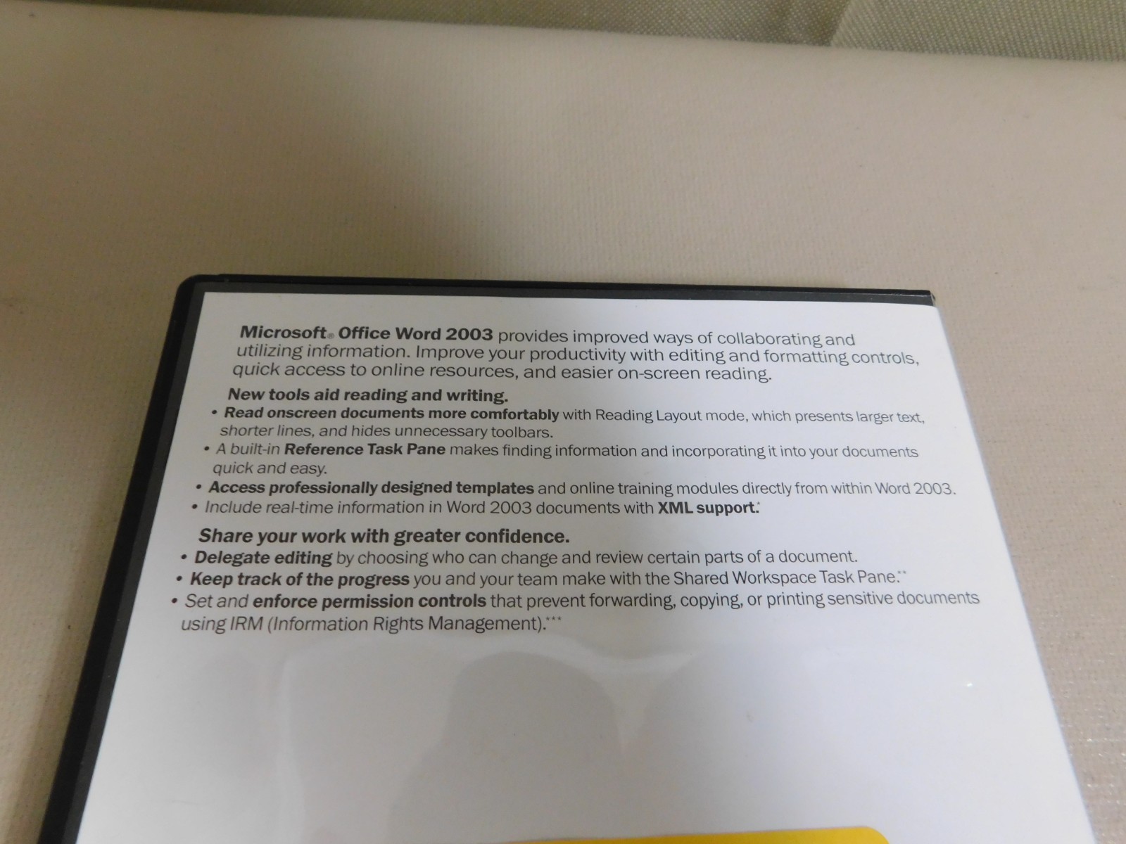 Microsoft Office WORD 2003 Case & Disc with Product Key Disc VGC Clean
