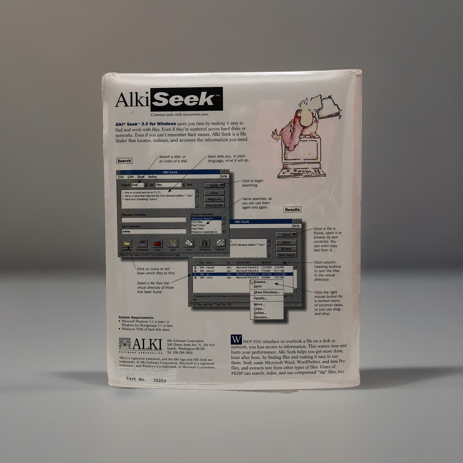NOS RARE Alki Seek 1992 Software Supplement for Microsoft Word 1994 IT HISTORY