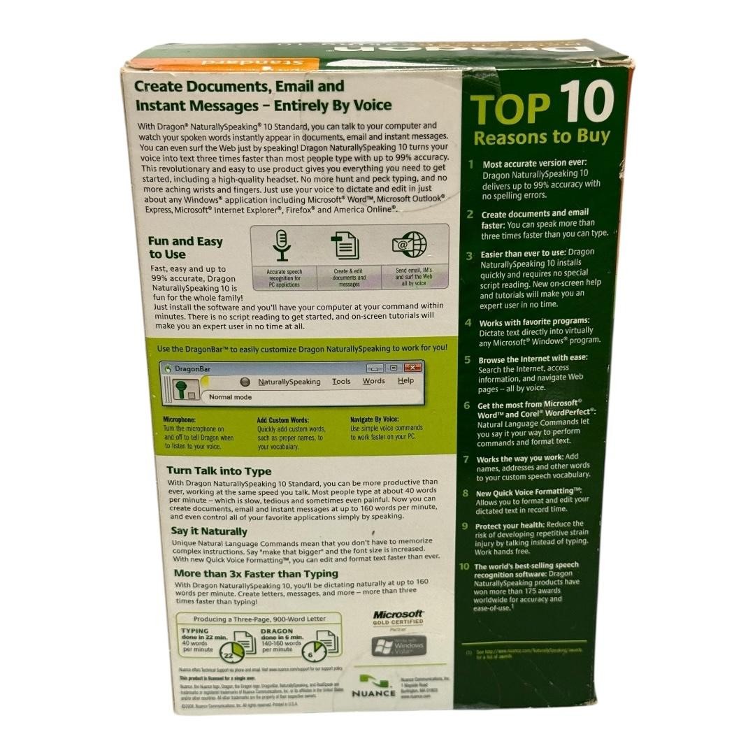 Nuance Dragon NaturallySpeaking 10 Standard Speech Recognition Software DVD Set