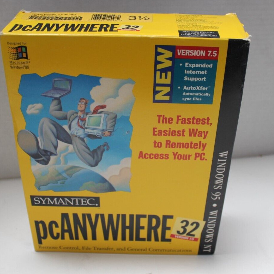 Vintage SYMANTEC PC ANYWHERE 32 Version 7.5 Windows 95 NT 3.1 DOS