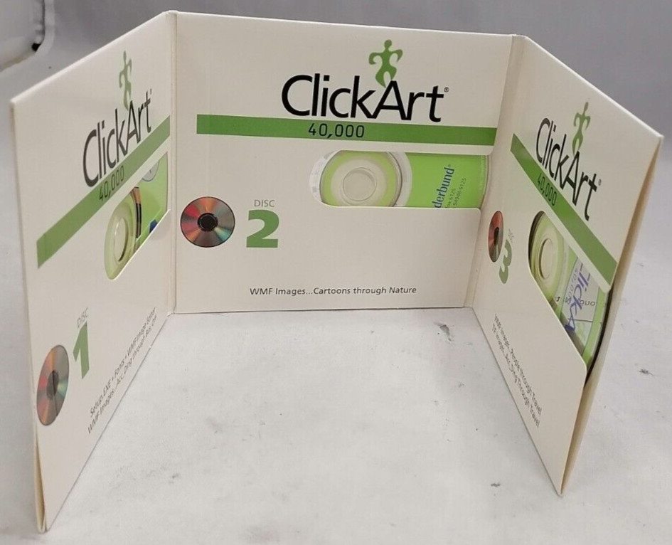Vintage 1997 Broderbund ClickArt 40,000 Full Disc Set P/N:95289-01