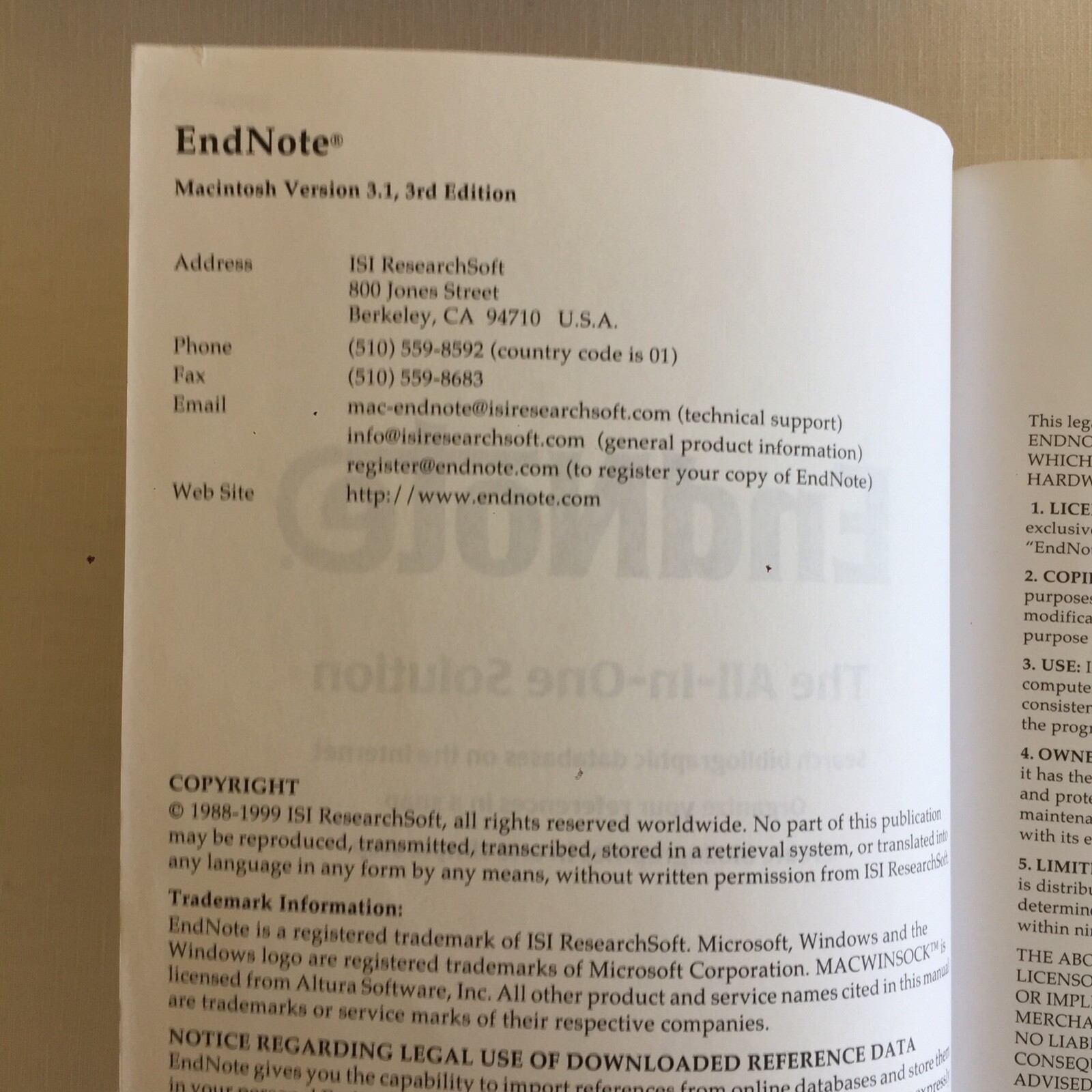 EndNote Student Special MacIntosh 3.1.2 3rd Ed. 1999 ISI ResearchSoft Complete