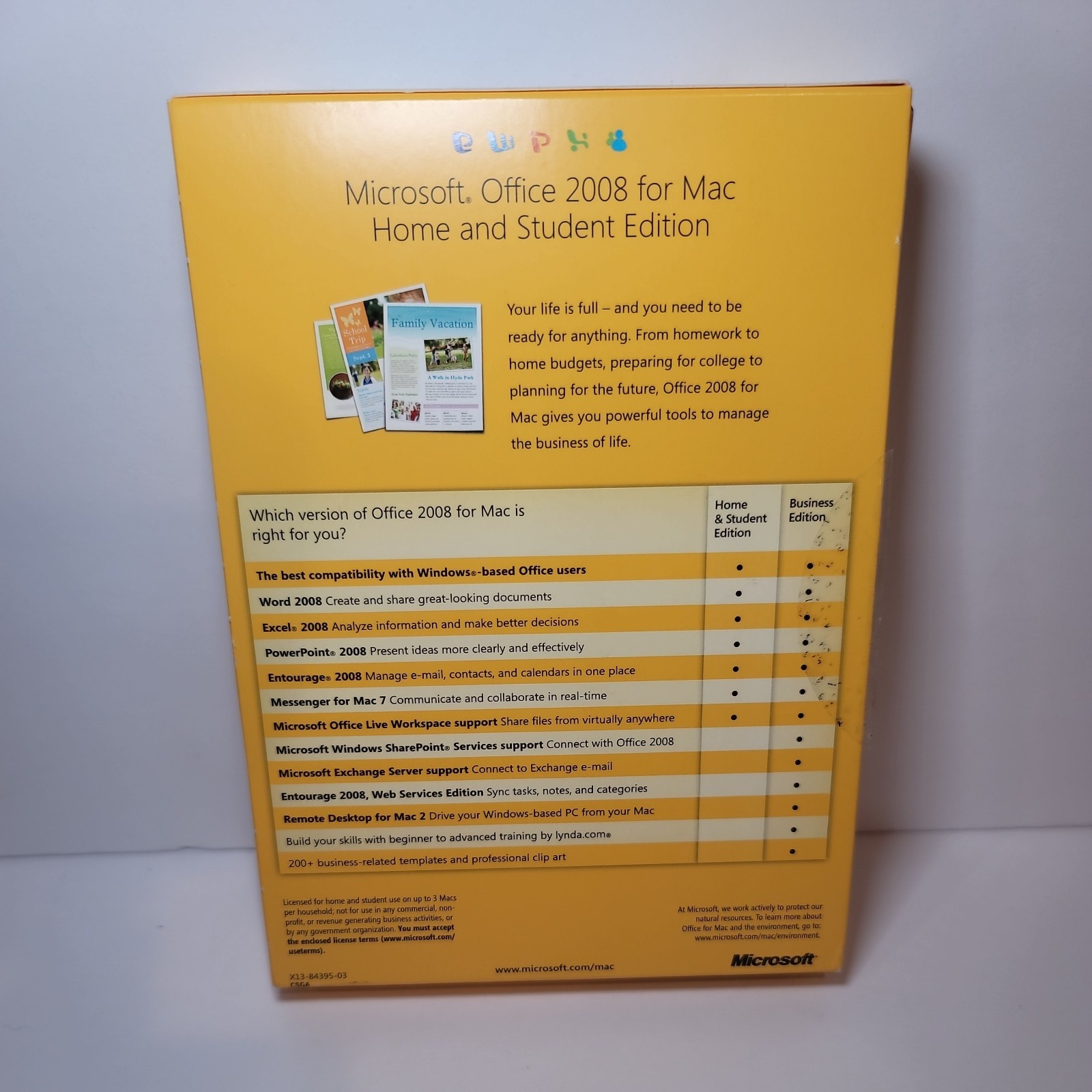 Microsoft Office 2008 Home & Student Edition for Mac w/ 3 Product Keys