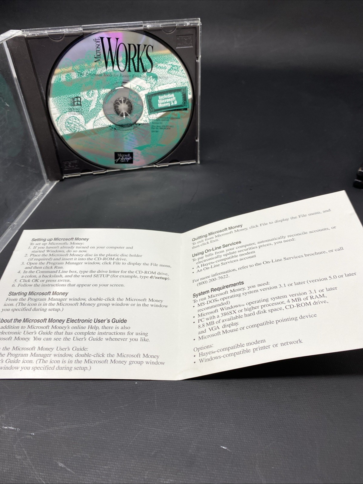 Microsoft Works for Windows 3.1, includes Microsoft Money 3.0 on the CD-ROM