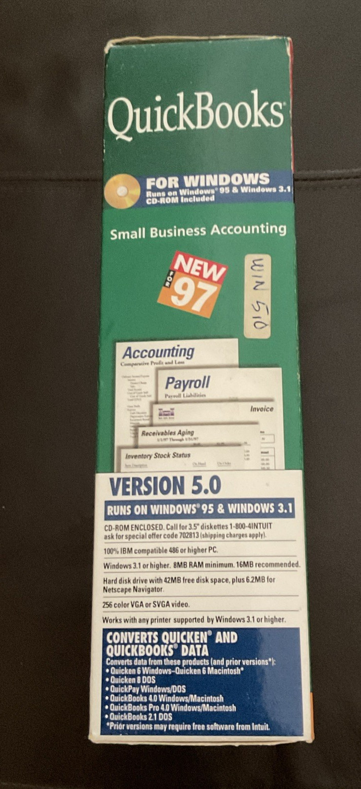 Quickbooks Version 5.0 for Windows Early QB Vintage with CD & FD’s