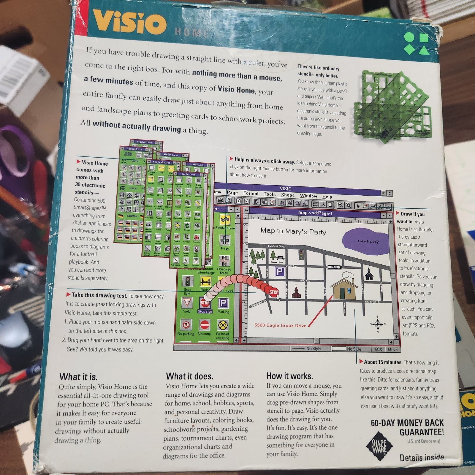 Vintage 1994 Visio Home 3.0 Windows Shape Ware Drag & Drop Drawing Software
