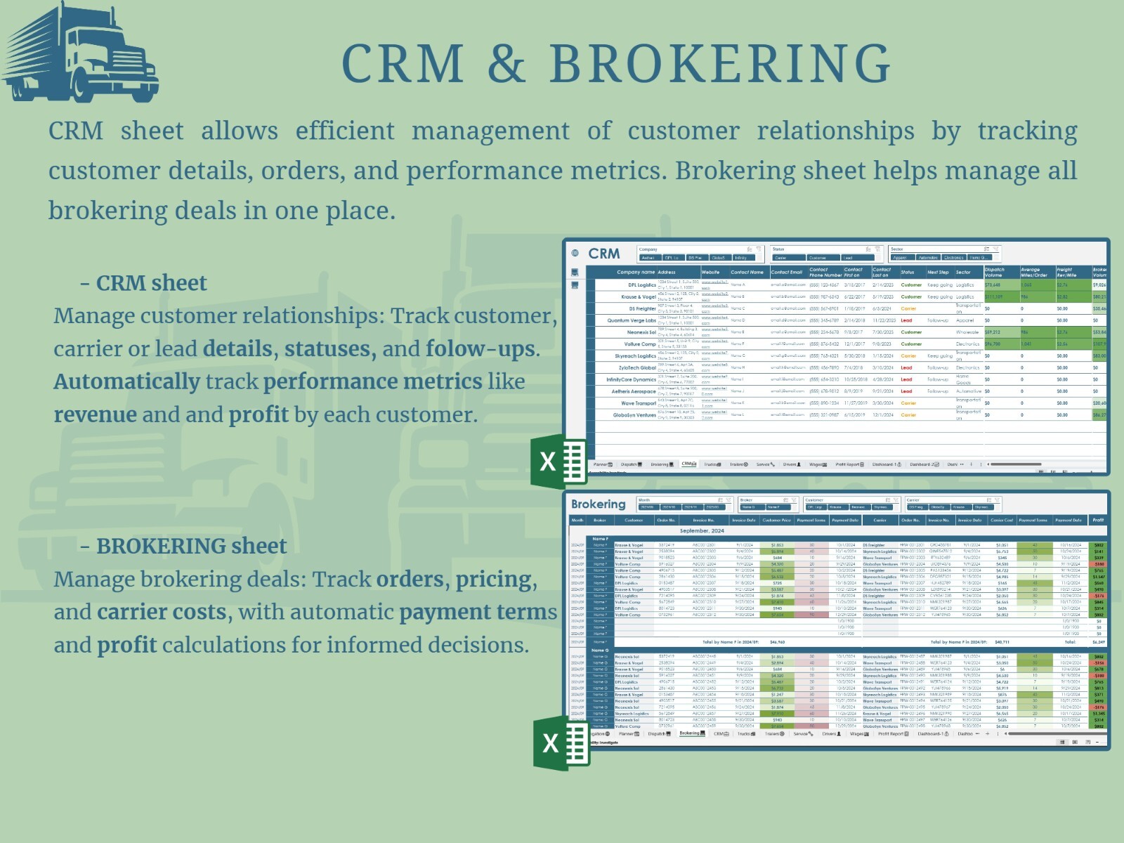 All-in-One Trucking Management Excel Workbook for Trucking Business, Dispatchers