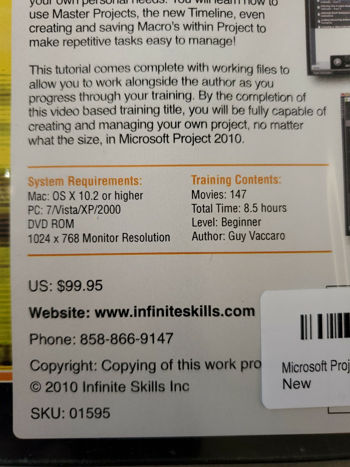 Learning Microsoft Project 2010 Video Training DVD ROM, Infinite, Guy Vaccaro