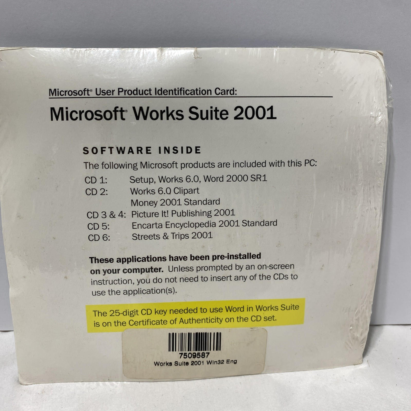 New Vintage Microsoft Works Suite 2001 6 CD Sealed