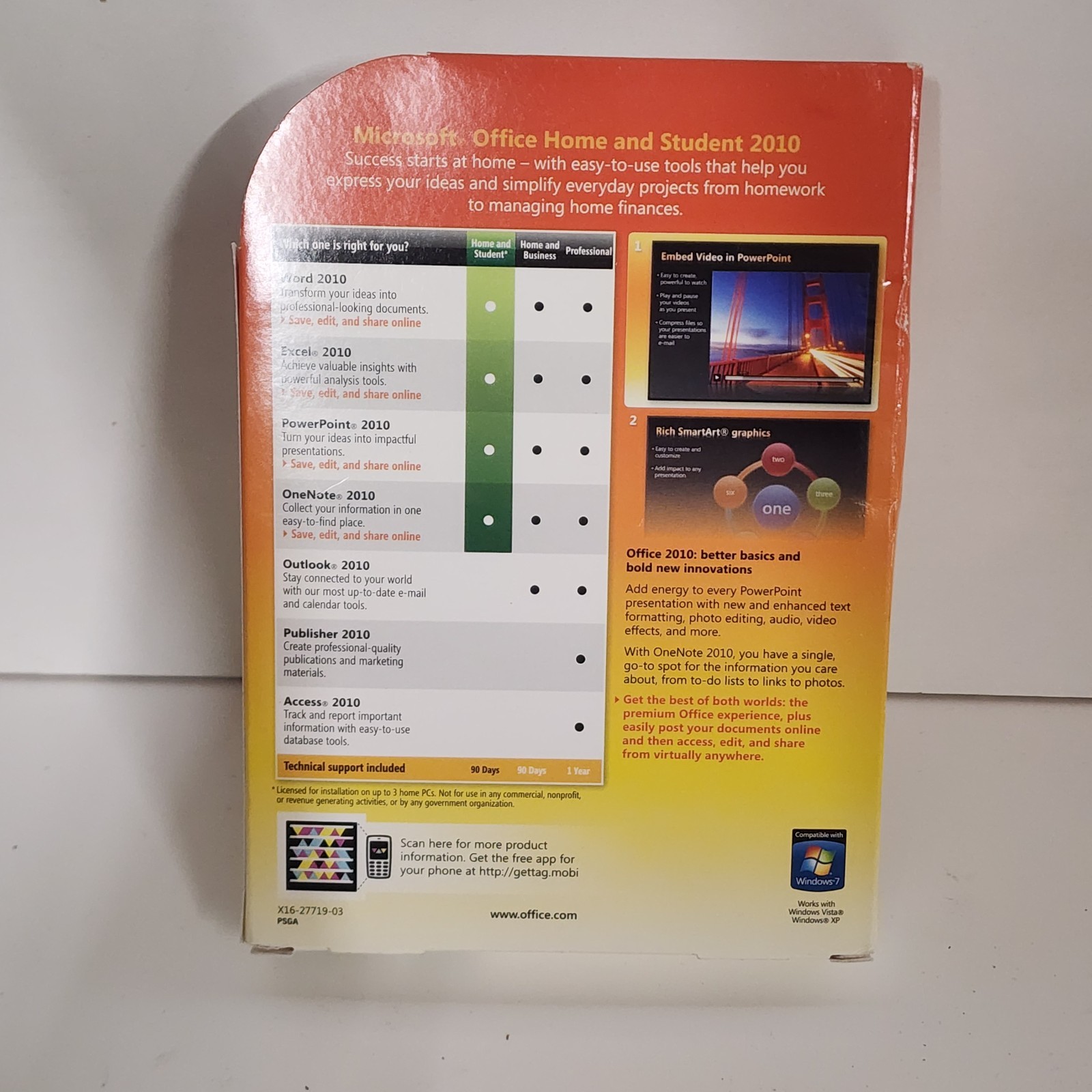 MICROSOFT OFFICE HOME AND STUDENT 2010 FAMILY PACK W/KEY USED DVDROM