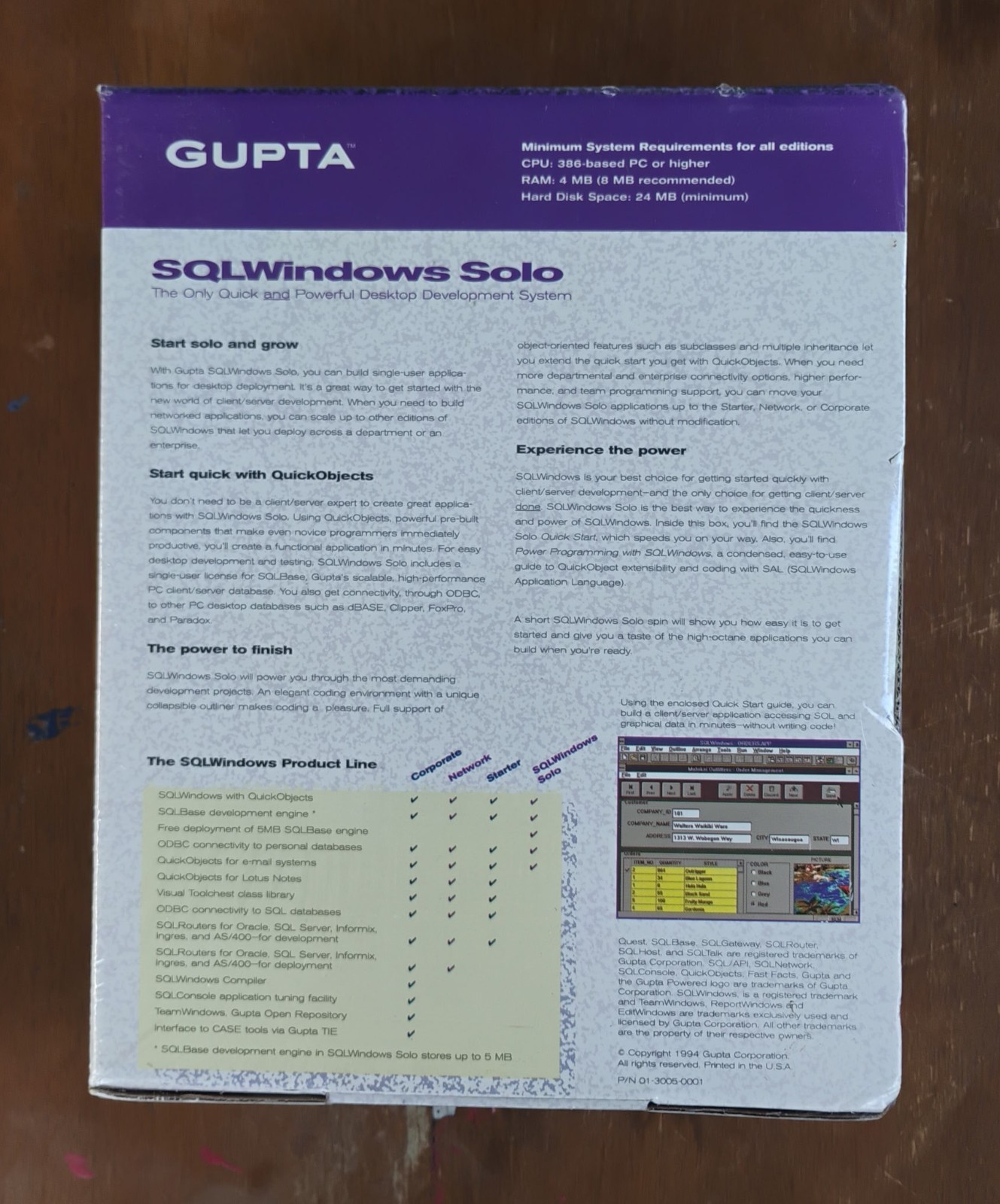 Gupta SQL Windows Solo, v 5.0, 1994, New Factory Sealed box