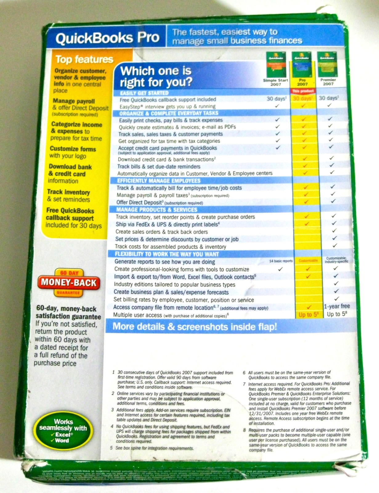 INTUIT QUICKBOOKS PRO 2007 SMALL BUSINESS FOR WINDOWS W/ LICENSE KEY