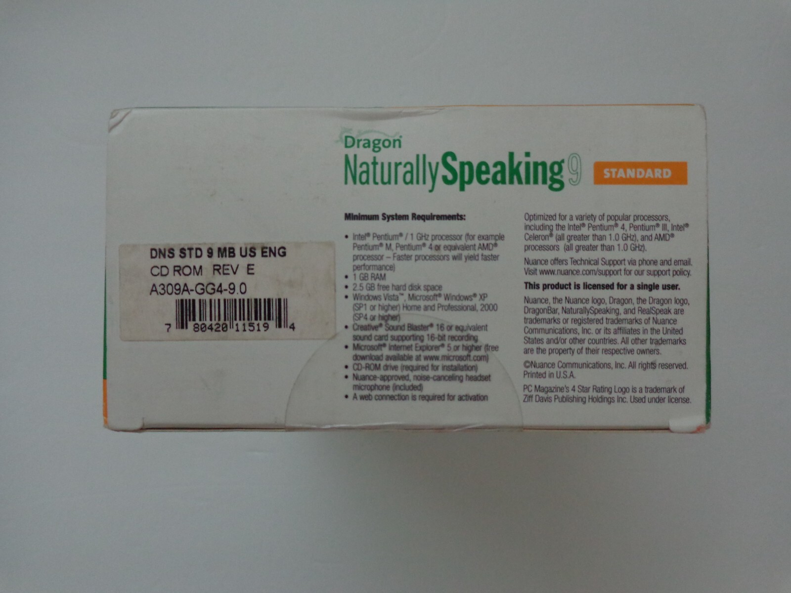 Dragon Naturally Speaking 9 Standard w Microphone NEW/SEALED, Speech Recognition
