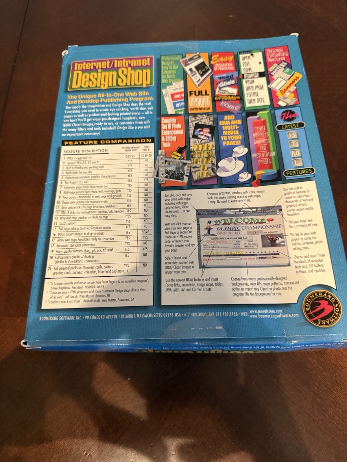 Internet Intranet Design Shop PC Software Big Box Boomerang Vintage CD-ROM