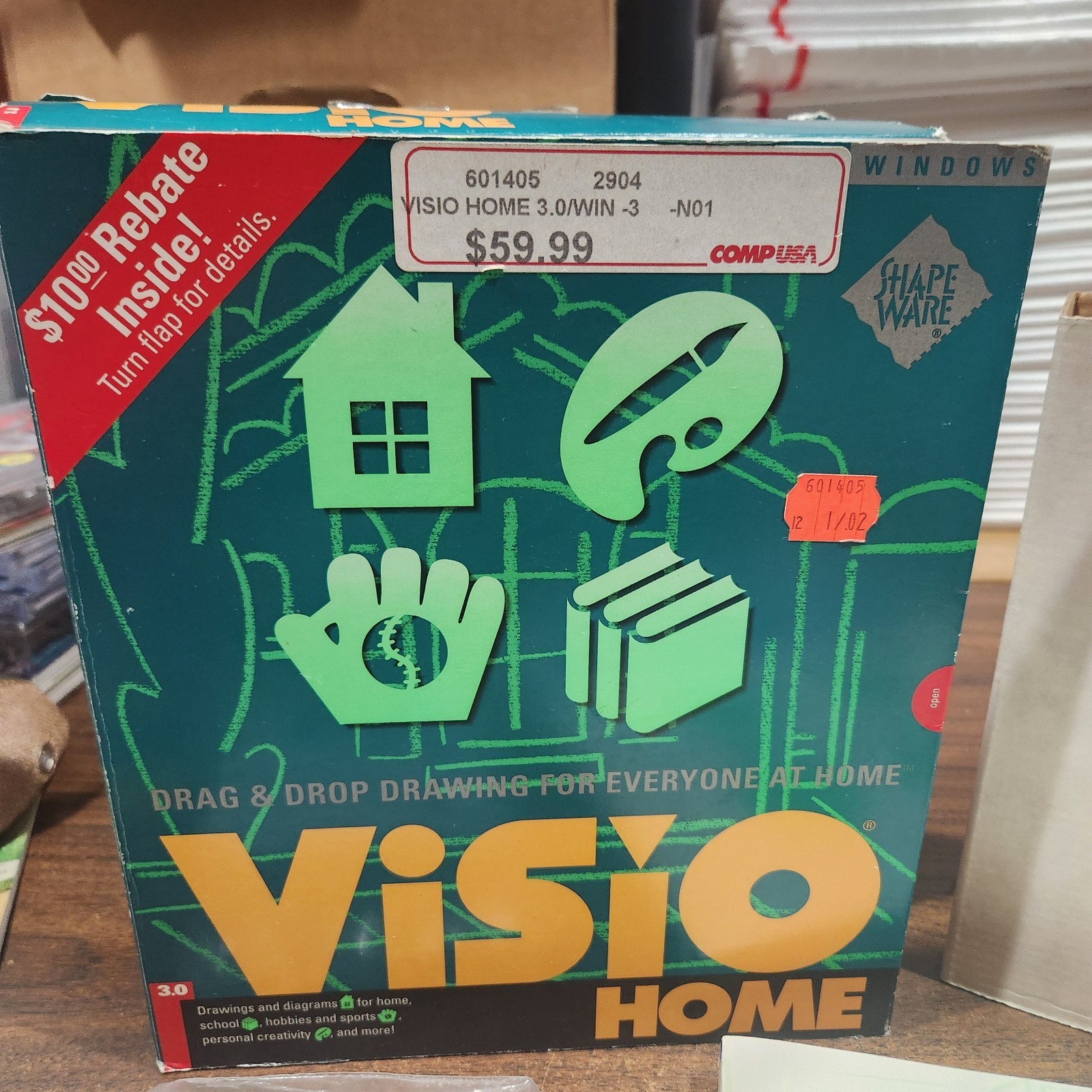 Vintage 1994 Visio Home 3.0 Windows Shape Ware Drag & Drop Drawing Software