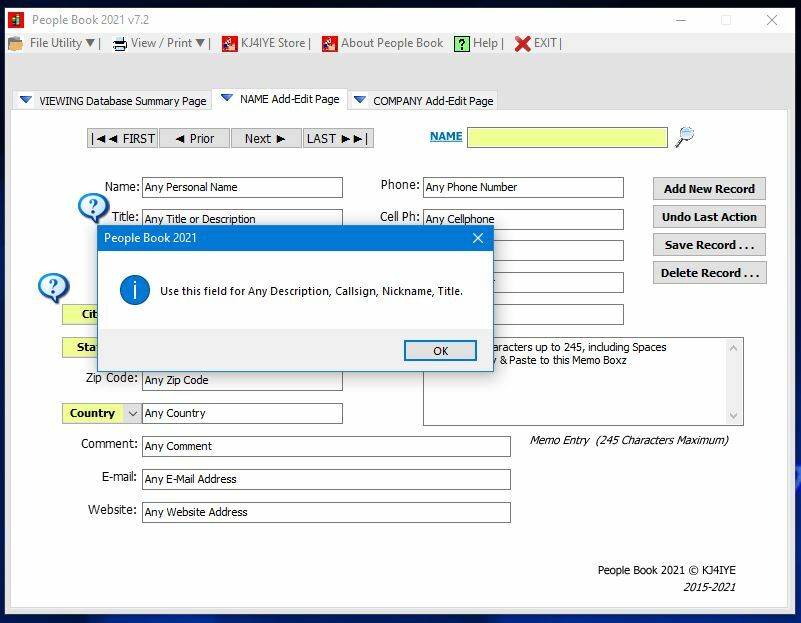 People Book 2021 Software Name, Address & Phone Database for Windows by KJ4IYE