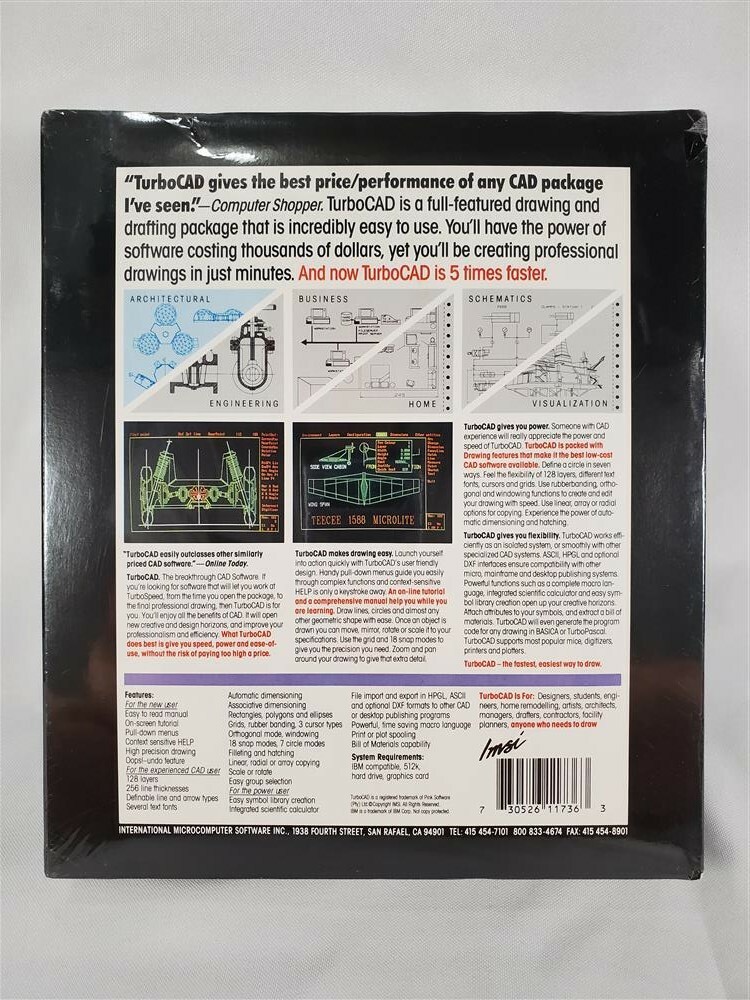 TurboCad Designer 1990s Software 3.5″ Floppy Disks *Factory Sealed Box* IMS, Inc