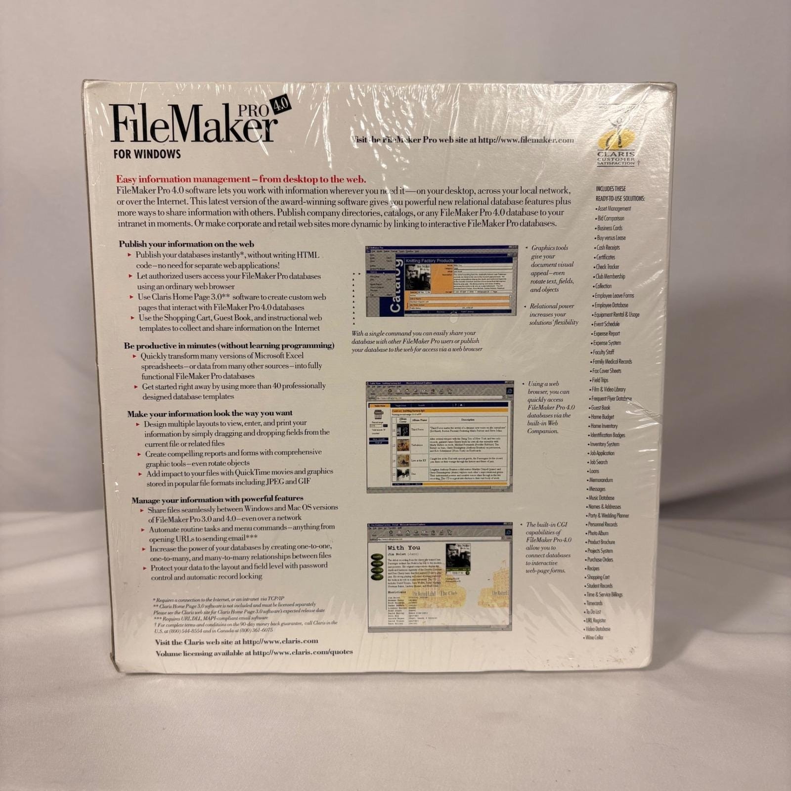 Claris FileMaker Pro 4.0 for Windows Vintage Database Software New Sealed Box