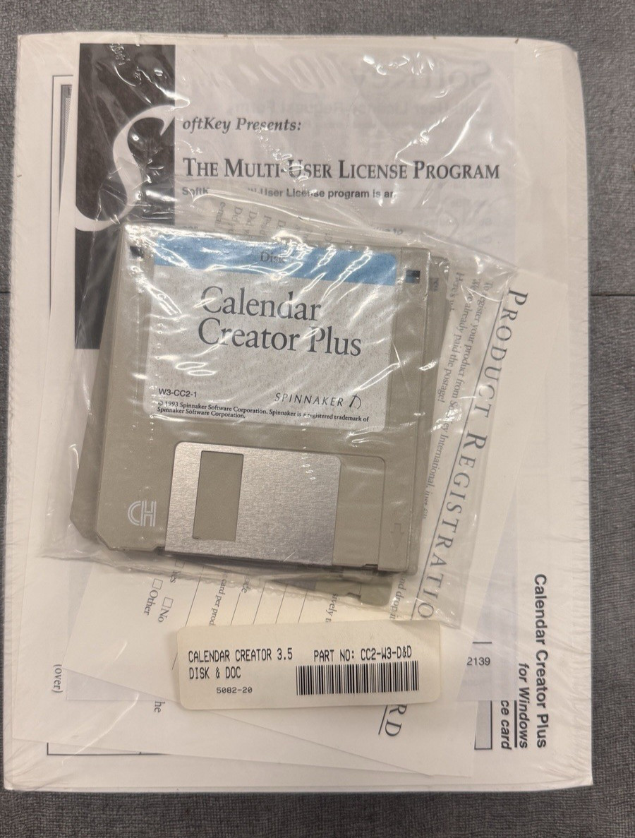 NOS – Vintage Spinnaker Calendar Creator Plus Version 3.5 Diskettes and Manual