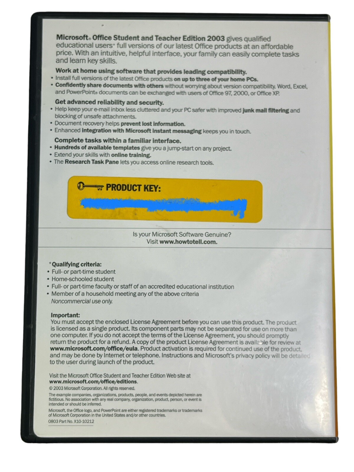 Microsoft Office Student and Teacher Edition 2003 Word Excel w/ Key