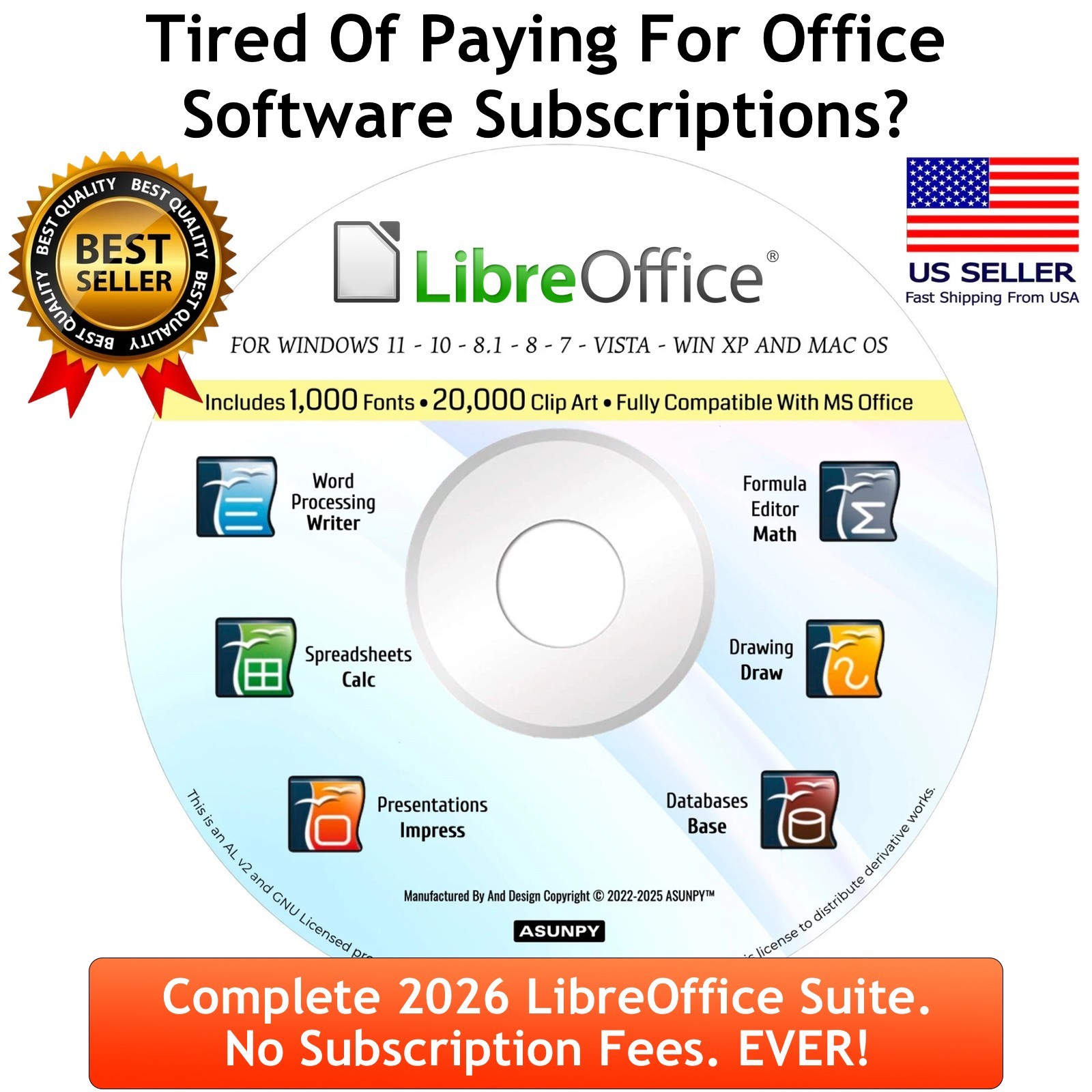 Libre Office For Windows 11 10 8 7 – Complete Office Suite – No Subscription NEW