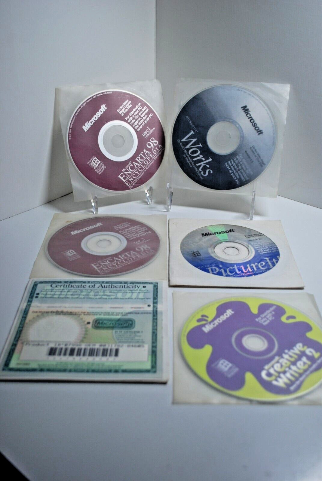 Vintage Microsoft Software Lot Windows 95 With Certificate Tested Works, Encarta