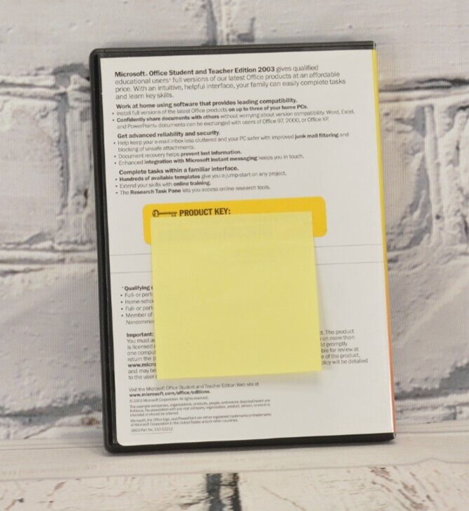 Microsoft Office Student and Teacher Edition 2003 Word Excel w/ Key, Genuine